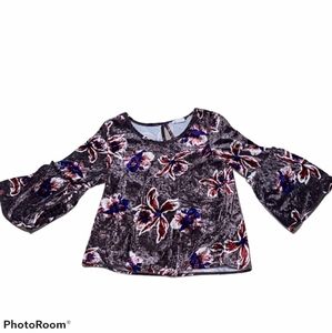Sienna Sky Floral Velvet 3/4 Bell Sleeve Blouse sz XS